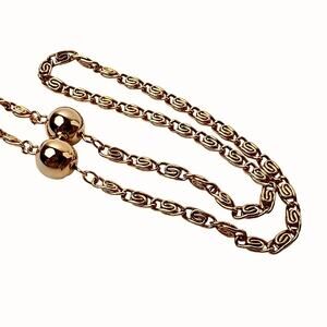 Gold Tone Continuous Loop Necklace Ball Bead Station Over Head Snail Link Chain